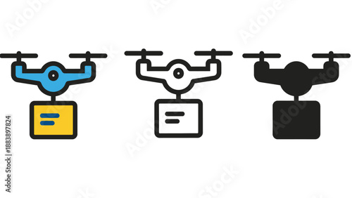 A set of drone icons with different colored boxes attached underneath