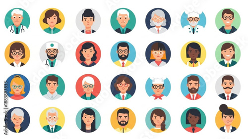 Diverse Group of People Avatars Representing Different Professions and Ages.