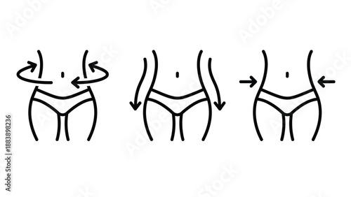 A simple illustration of a woman's body with arrows indicating movement