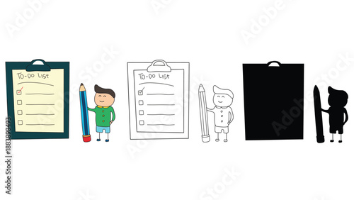 A cartoon illustration of a to-do list with various characters and objects