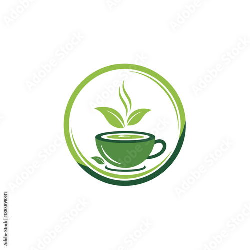 Eco-Friendly Green Tea Plant Infused With Fresh Leaves Growing Inside a Teacup Within a Circular Frame emphasizing Natural and