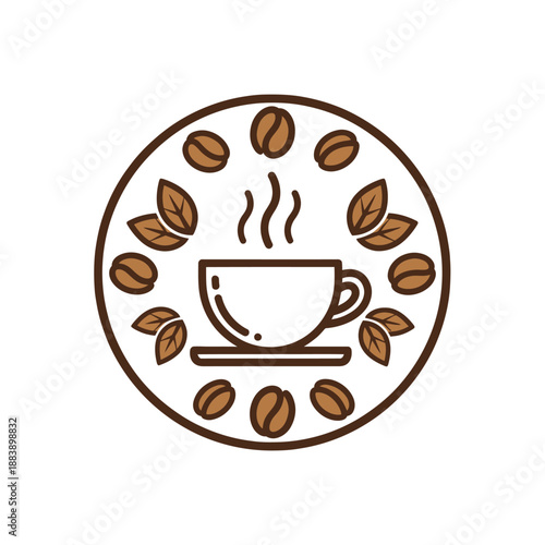 Minimalist Coffee and Coffee Beans Illustration Emphasizing Warmth and Aroma for Coffee Lovers and Caf? Branding