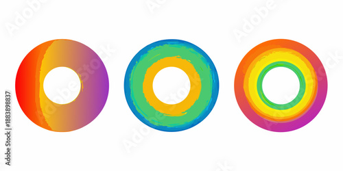 A vibrant arrangement of colorful concentric circles with white centers