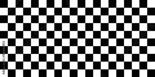 A classic black and white checkered pattern fills the entire image frame