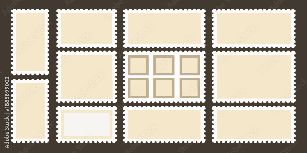 Obraz premium Arrangement of blank postage stamps displayed on a brown background