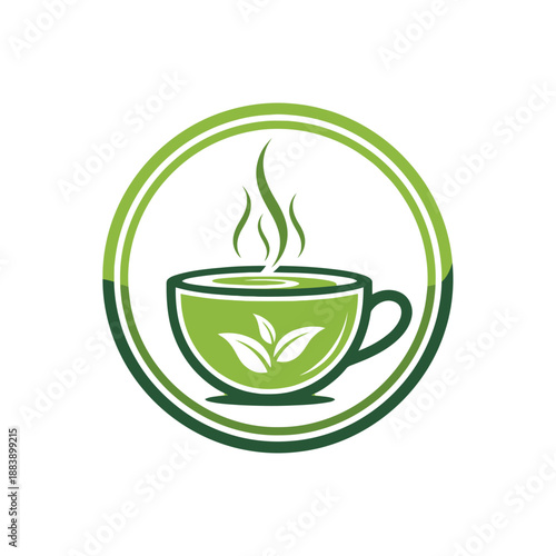 Eco-Friendly Green Tea Cup with Leaves Steam and Circular Frame representing healthy natural beverage