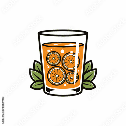Vibrant citrus-infused beverage in a clear glass surrounded by fresh green leaves perfect for refreshing summer drinks and