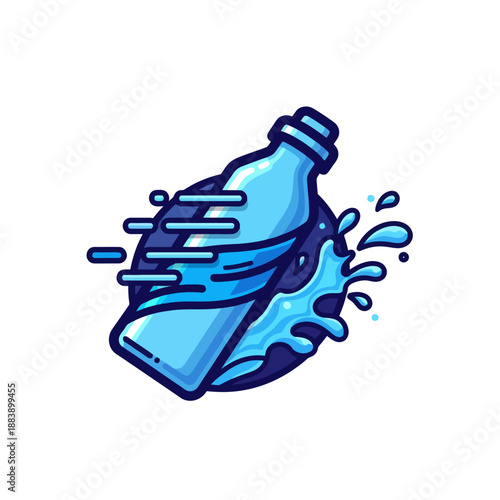 Dynamic Illustration of a Winking Reusable Water Bottle with Splash Effects Emphasizing Hydration and Eco-Friendliness in a