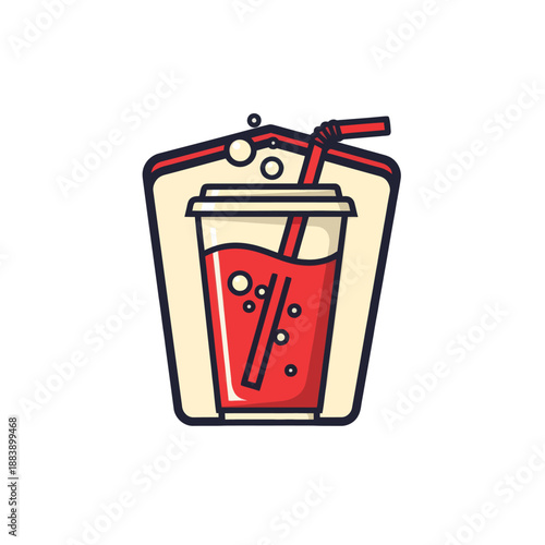 Illustration of a refreshing cold beverage with a straw and ice cubes served in a glass