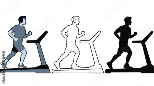 A fit man running on a treadmill in different stages of completion