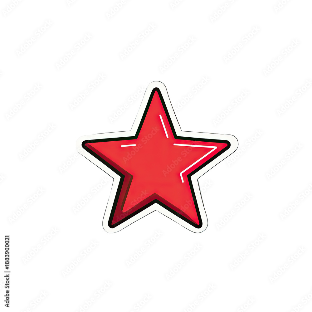 Fototapeta premium A vibrant, five-pointed red star, outlined in white and dark red, on a black background