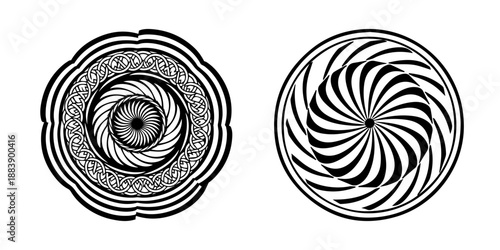 Set of Ornamental Celtic Knot Mandalas with Circular Geometric Sunbursts and Tribal Spiral Patterns