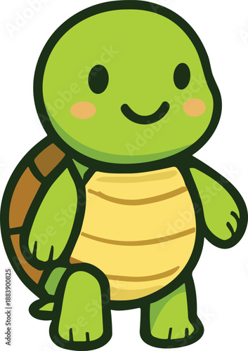 Cute turtle illustration with a bright, colorful shell, smiling cheerfully while standing. This adorable design is perfect for children's projects, decorations, or educational materials
