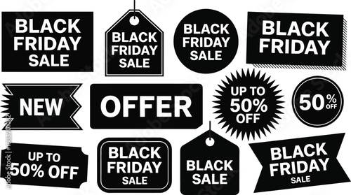 Black Friday Sale Labels Collection , black, friday, sale, labels, tags, offer, discount, new, up, off, banner