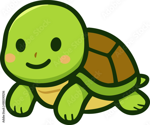 Cute turtle illustration with a bright, colorful shell, smiling cheerfully while slepping. This adorable design is perfect for children's projects, decorations, or educational materials.