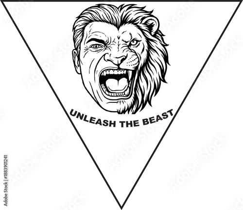 man and lion head of illustration. print design t-shirt.