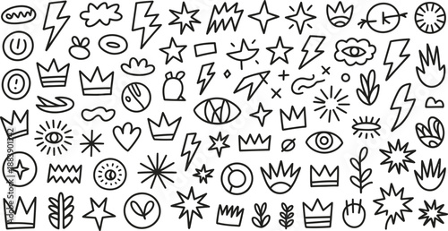 Collection of HandDrawn Symbols and Icons , symbols, icons, handdrawn, crown, star, heart, sun, moon