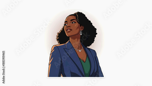 Vector graphics, flat illustration -  Confident Black woman in business suit looking upward with determination  