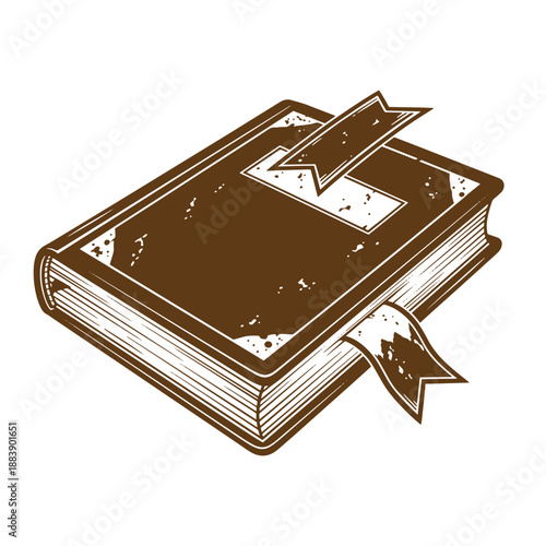 Drawing Vintage grunge  texture brown book with bookmarks on white background