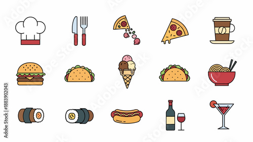 Food and Drink Icons Set Illustration.