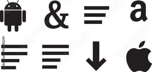 Android robot ampersand menu download arrow apple menu hamburger menu