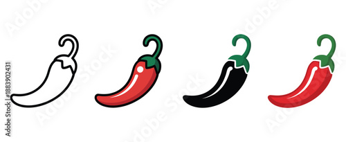 Chili pepper icons vector spicy chili symbols for food graphics cooking ingredients restaurant menu