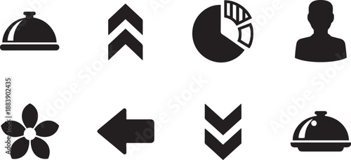 Collection of eight black flat on white background