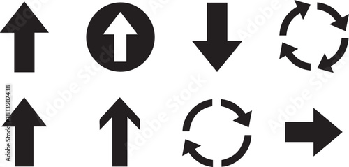 Collection of eight black arrow on white background