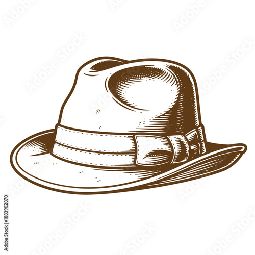 Drawing Vintage grunge  texture Brown fedora hat with wide brim and belt  fashion accessory for men  stylish headwear