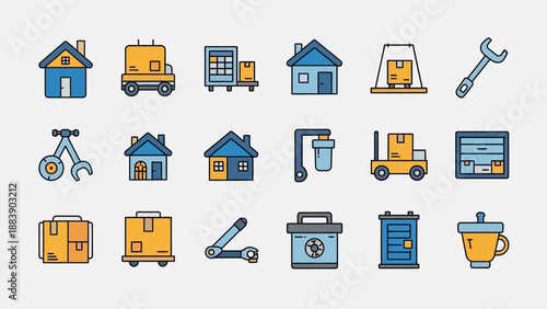 Set of icons for logistics, housing and tools