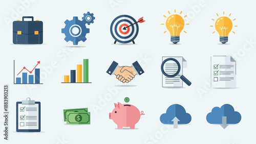 Business icons collection: finance, ideas, and success