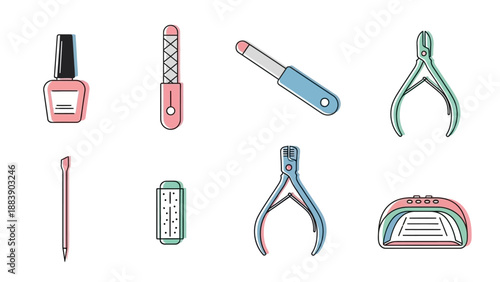 Nail care tools and manicure pedicure instruments set illustration.