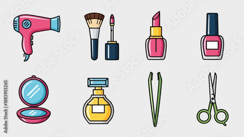 Collection of beauty and cosmetic icons.