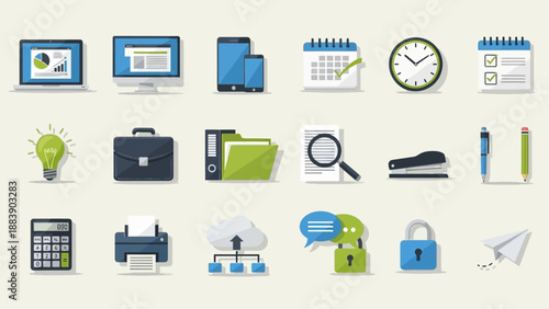 Business and technology flat icons collection.