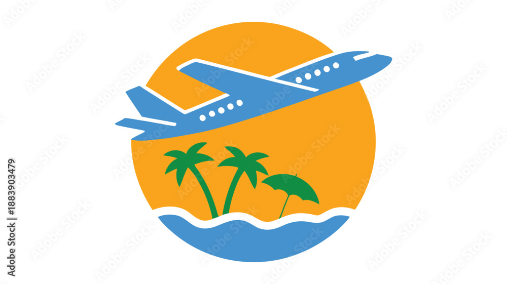 Fototapeta premium Airplane flying over tropical beach