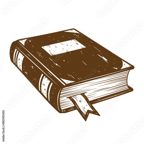 Drawing Vintage grunge  texture Brown hardcover book with white pages and a bookmark  educational resource for reading and learning