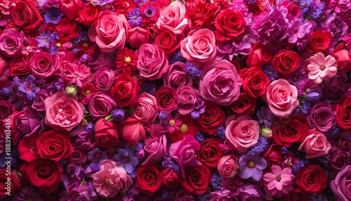 Wallpaper Mural A vibrant and colorful arrangement of roses and other flowers in shades of pink, red, and purple. Torontodigital.ca