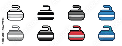 Curling stone icons vector different handle colors winter sports equipment game elements professional digital illustrations.