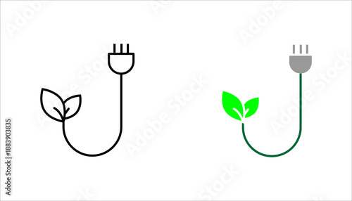 Eco Energy Plug with Leaf Icon set. of an electric plug combined with a leaf, symbolizing green energy, sustainable power, and eco-friendly electricity.