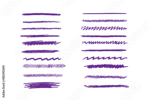 Set of crayon pencil straight horizontal lines. Charcoal scribble strokes. Vector hand drawn grunge smears, squiggles, smears, strikethroughs, chalk strokes, pencil dividers elements