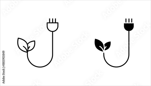 Eco Energy Plug with Leaf Icon set. of an electric plug combined with a leaf, symbolizing green energy, sustainable power, and eco-friendly electricity.