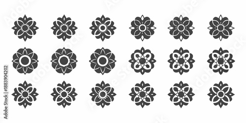 Black floral ornaments a repeating pattern of symmetrical decorative designs