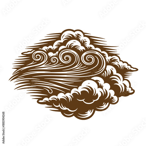 Drawing Vintage grunge  texture Brown cloud illustration with swirling winds and stormy weather conditions in a graphic design element