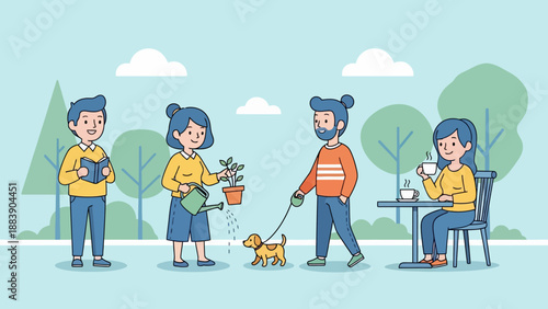 Family Walking Dog Together in Park.