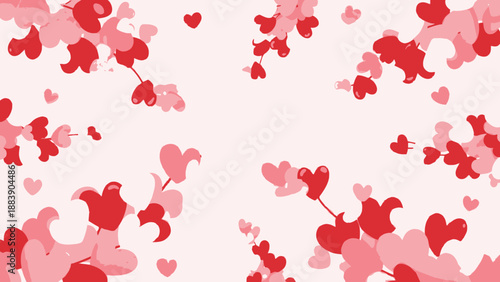 Red and Pink Hearts Falling from Above.