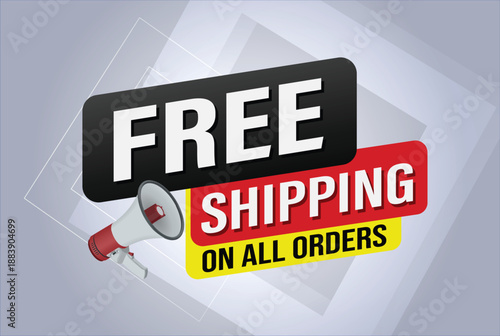 Free shipping all orders tag. Banner design template for marketing. Special offer promotion or retail. background banner modern graphic design for store shop, online store, website, landing page

