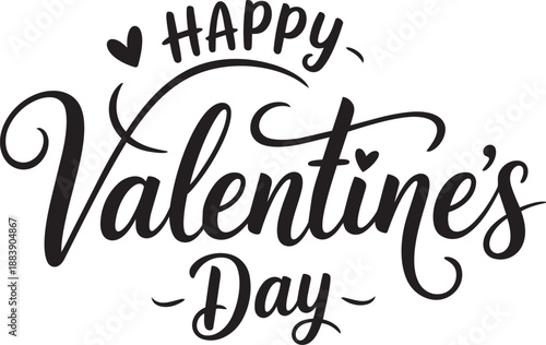 Elegant handwritten Happy Valentines Day calligraphy in classic black on a crisp white background