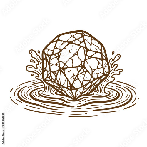 Drawing Vintage grunge  texture Brown cracked stone splashing into water creating ripples and waves  illustration