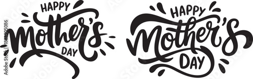 Two elegant black calligraphic Happy Mothers Day greetings perfect for cards and celebratory banners