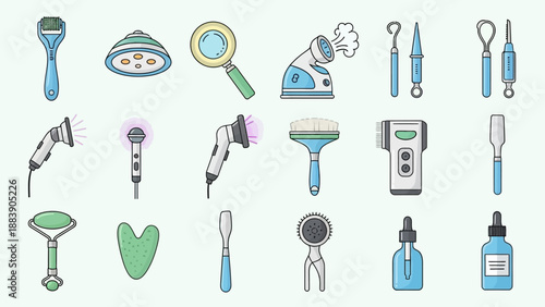 Collection of Skincare Tools and Beauty Devices for Facial Treatment